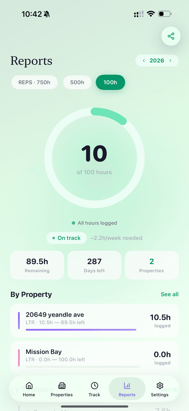 100h tracking view